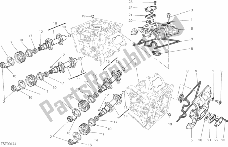 Alle onderdelen voor de Nokkenas van de Ducati Multistrada 1200 S Pikes Peak Brasil 2015